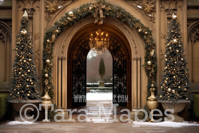Christmas Entry Door Arch Digital Backdrop - Christmas Digital Background JPG