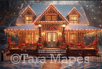 Christmas Porch Digital Backdrop - Christmas House Digital Background - Christmas House Digital Backdrop