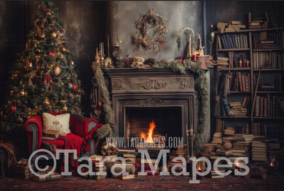 Cozy Christmas Fireplace Digital Backdrop - Ornate Christmas Room  - Christmas Mantle Digital Background JPG