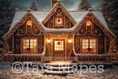 Gingerbread House Digital Backdrop -  Sweet House Christmas Digital Background