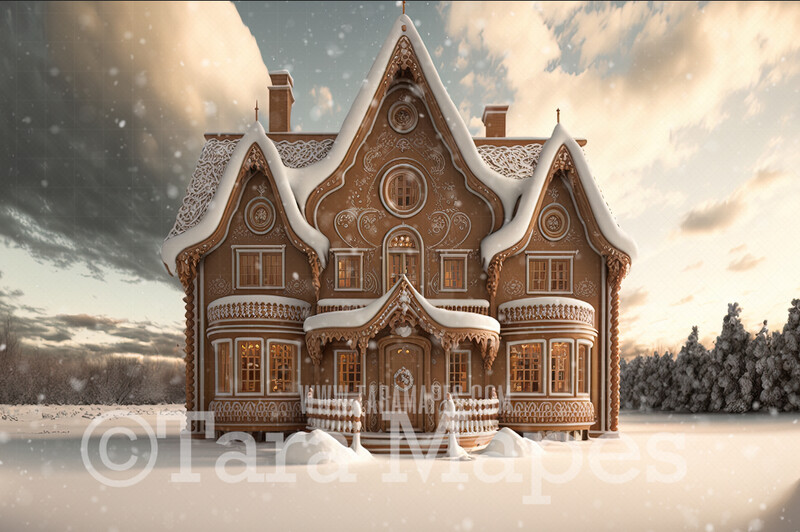 Gingerbread House Digital Backdrop - Sweet House Christmas Digital Background