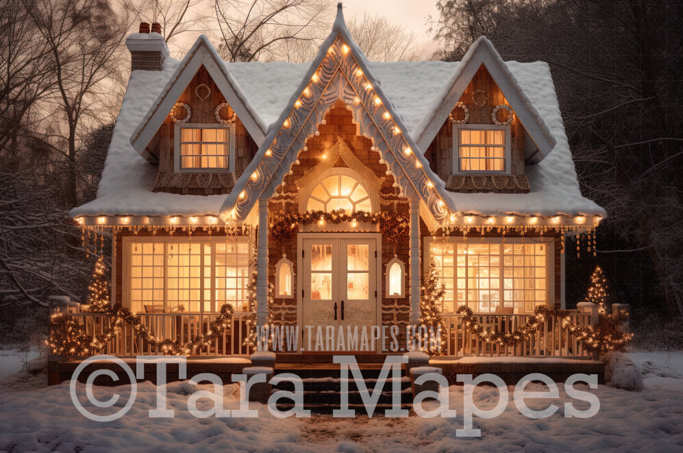 Christmas Porch Digital Backdrop - Christmas House Digital Background - Christmas House Digital Backdrop