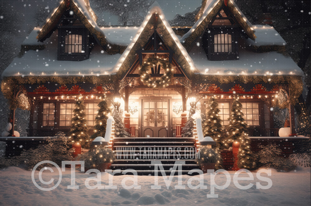Christmas Porch Digital Backdrop - Christmas House Digital Background - Christmas House Digital Backdrop