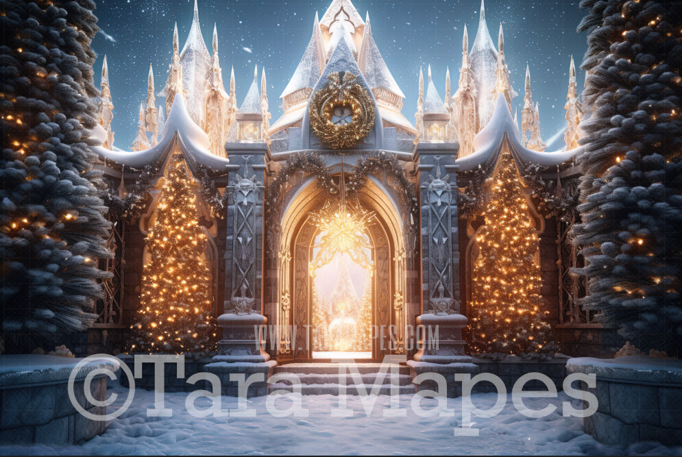 Christmas Castle Digital Backdrop - Christmas Wizard Castle Digital Background - Wizard Christmas Castle Digital Backdrop - Christmas Digital Backdrop