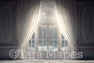 White Christmas Window Overlooking City - Christmas Window Digital Background JPG