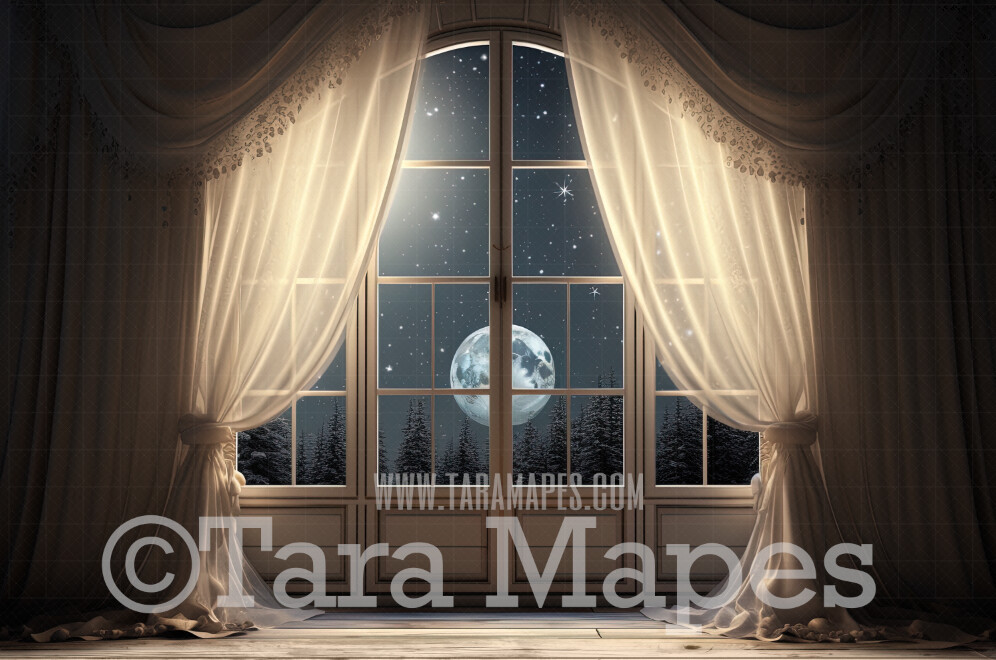White Christmas Window Overlooking City - Christmas Window Digital Background JPG