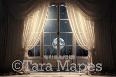 White Christmas Window Overlooking City - Christmas Window Digital Background JPG
