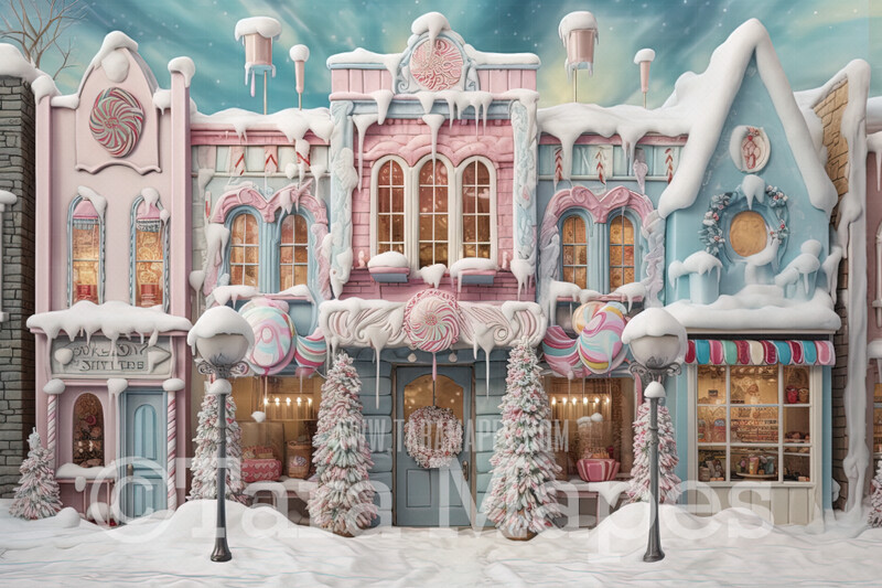 Pastel Candy Shop Digital Backdrop - Sweet Shop Christmas Digital Background
