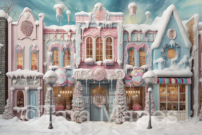 Pastel Candy Shop Digital Backdrop -  Sweet Shop Christmas Digital Background