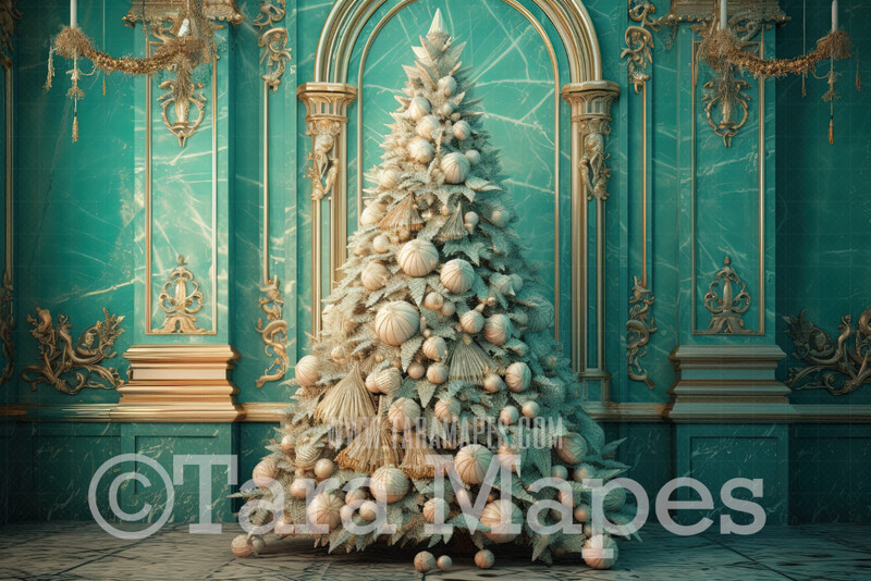 Christmas Digital Backdrop - Mermaid Christmas -  Christmas Mermaid Tree Digital Background