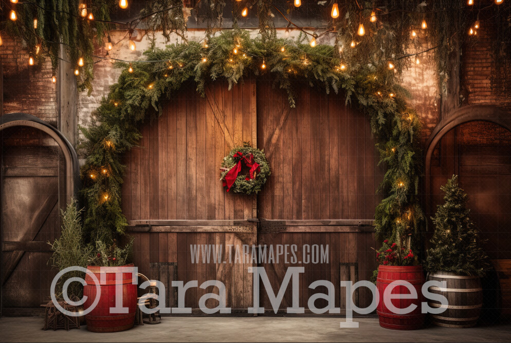 Christmas Barn Door Digital Backdrop - Christmas Digital Background JPG