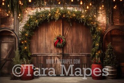 Christmas Barn Door Digital Backdrop - Christmas Digital Background JPG