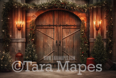 Christmas Barn Door Digital Backdrop - Christmas Digital Background JPG