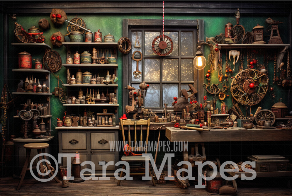 Santa&#39;s Workshop Digital Backdrop - Christmas Digital Background - Santa&#39;s Toyshop Digital Backdrop - Christmas Digital Backdrop