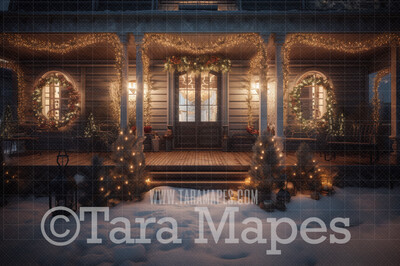 Christmas Porch Digital Backdrop - Christmas House Digital Background - Christmas House Digital Backdrop