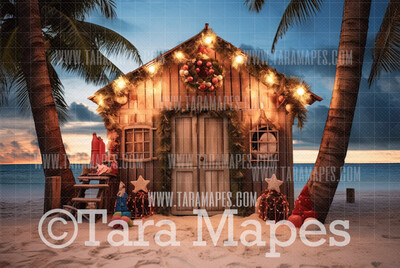 Beach Christmas Digital Backdrop - Beach Santa Shack -Summer Christmas Digital Backdrop  - Christmas Digital Background