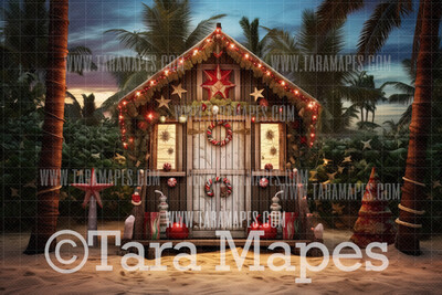 Beach Christmas Digital Backdrop - Beach Santa Shack -Summer Christmas Digital Backdrop  - Christmas Digital Background