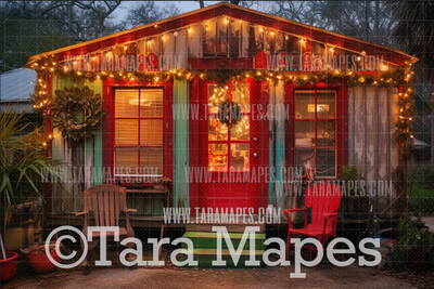 Cajun Christmas Digital Backdrop - Beach Santa Shack -Summer Christmas Digital Backdrop  - Christmas Digital Background
