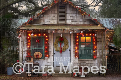 Cajun Christmas Digital Backdrop - Beach Santa Shack -Summer Christmas Digital Backdrop  - Christmas Digital Background