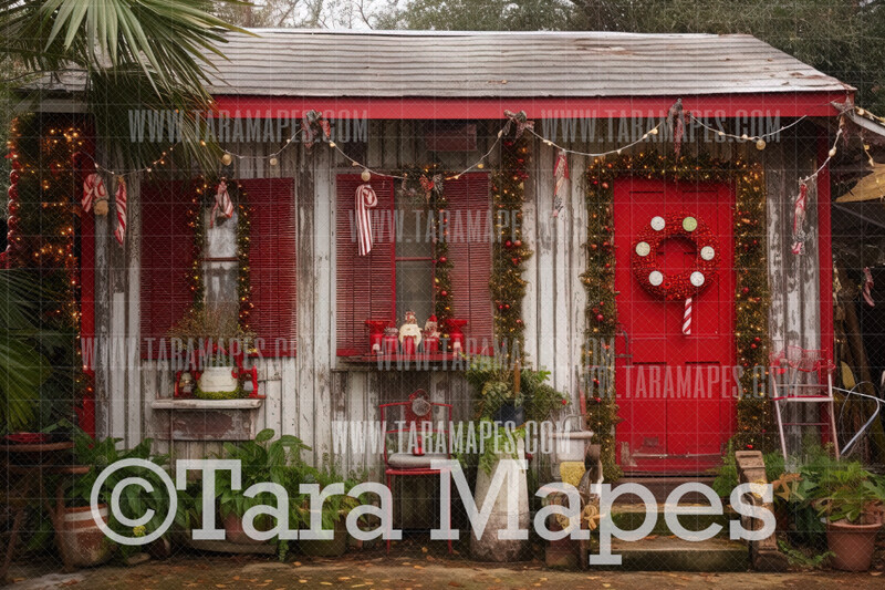 Cajun Christmas Digital Backdrop - Beach Santa Shack -Summer Christmas Digital Backdrop - Christmas Digital Background