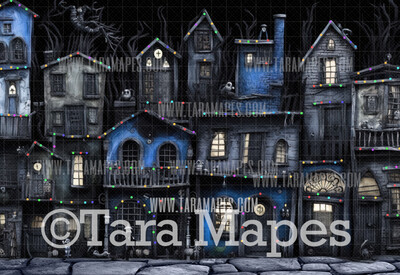 Dark Christmas Digital Backdrop - Christmas Town  - Christmas Digital Background