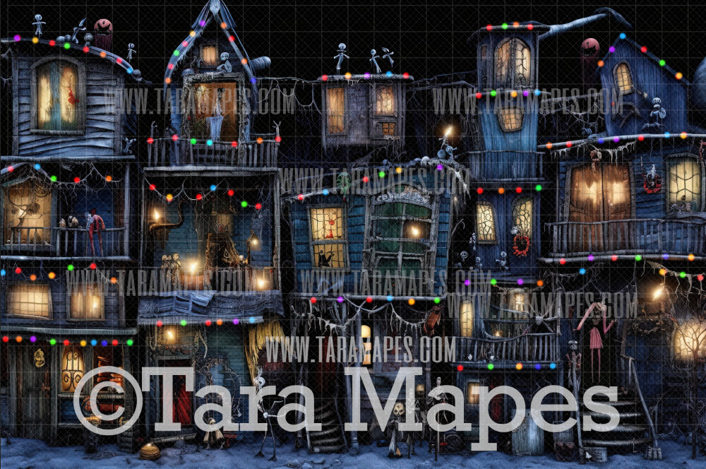 Dark Christmas Digital Backdrop - Christmas Town  - Christmas Digital Background