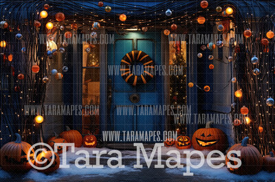 Dark Christmas Digital Backdrop - Christmas Halloween Door  - Christmas Digital Background