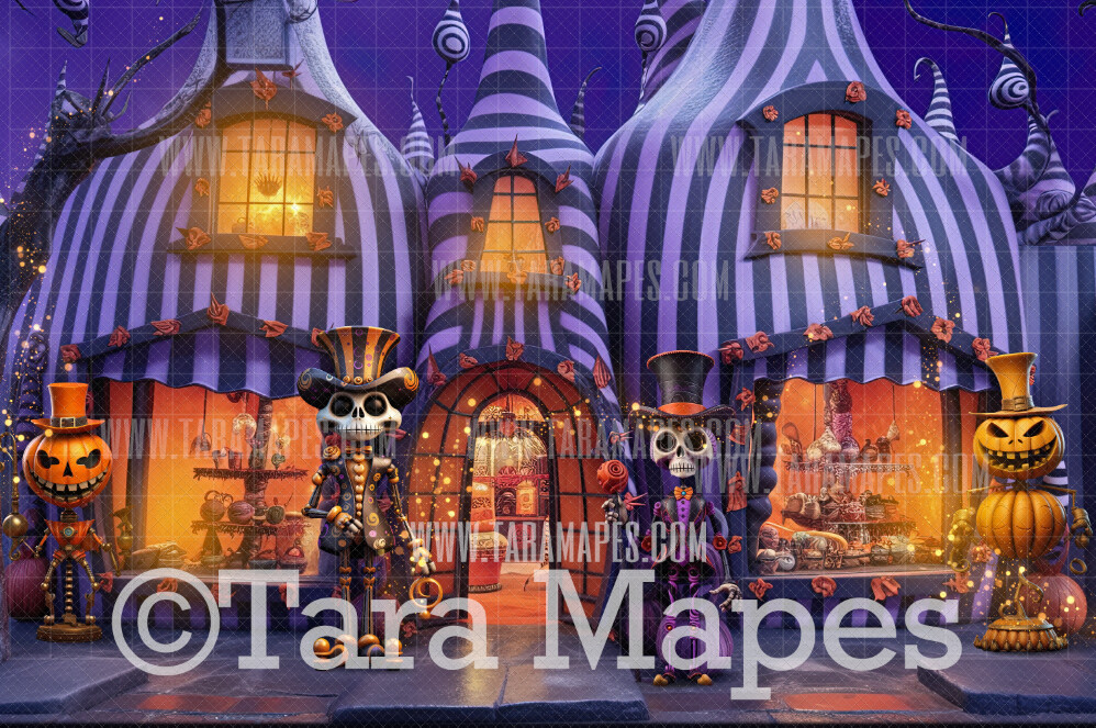 Dark Christmas Digital Backdrop - Christmas Halloween Shop Storefront  - Christmas Digital Background