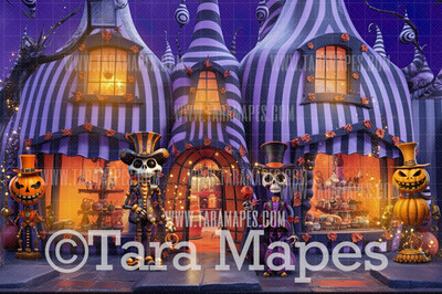 Dark Christmas Digital Backdrop - Christmas Halloween Shop Storefront  - Christmas Digital Background