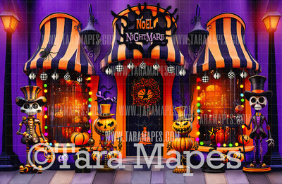 Dark Christmas Digital Backdrop - Christmas Halloween Shop Storefront  - Christmas Digital Background