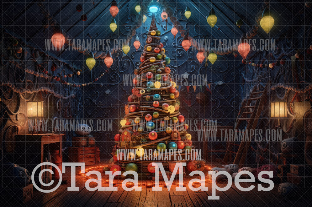 Dark Christmas Digital Backdrop - Christmas Halloween Tree  - Christmas Digital Background