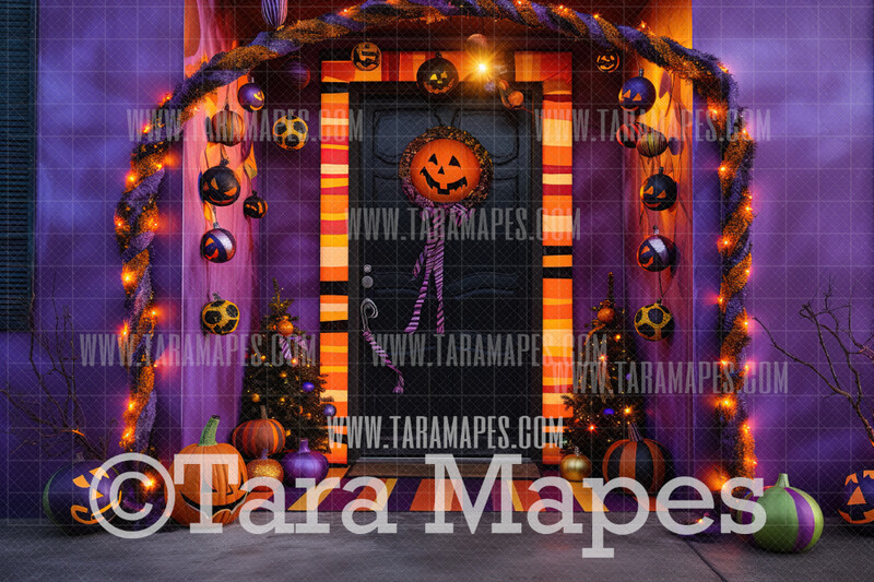 Dark Christmas Digital Backdrop - Christmas Halloween Door  - Christmas Digital Background