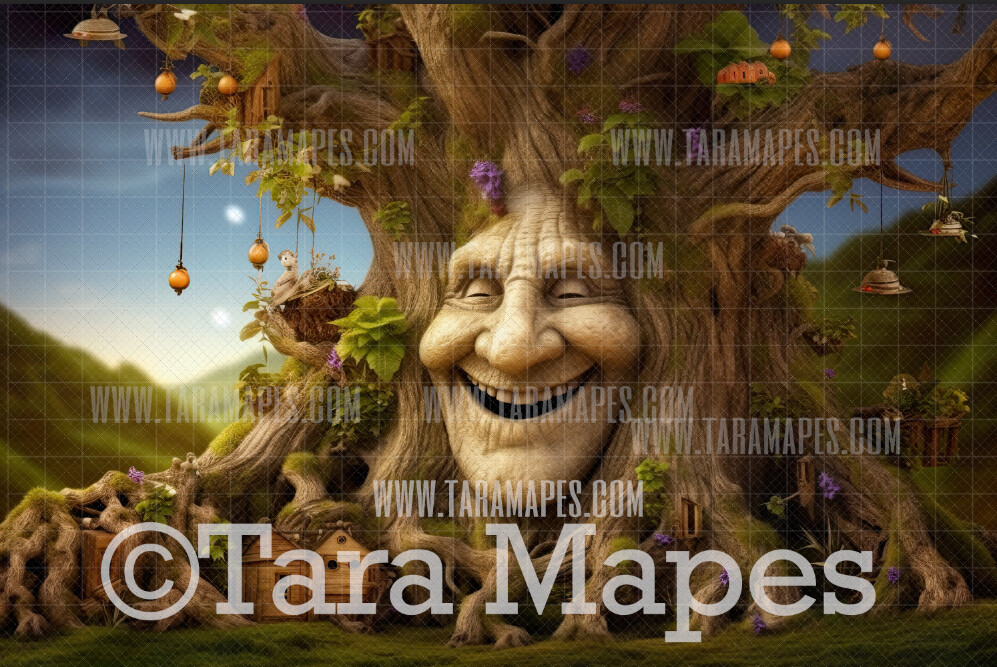 Enchanted Tree with Face - Tree Face in Enchanted Forest  - Talking Tree Digital Background Backdrop - Friendly Tree Digital Backdrop