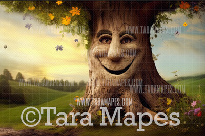 Enchanted Tree with Face - Tree Face in Enchanted Forest  - Talking Tree Digital Background Backdrop - Friendly Tree Digital Backdrop