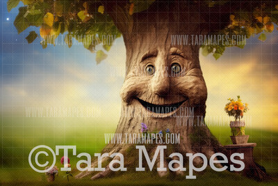 Enchanted Tree with Face - Tree Face in Enchanted Forest  - Talking Tree Digital Background Backdrop - Friendly Tree Digital Backdrop