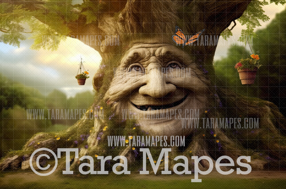 Enchanted Tree with Face - Tree Face in Enchanted Forest  - Talking Tree Digital Background Backdrop - Friendly Tree Digital Backdrop