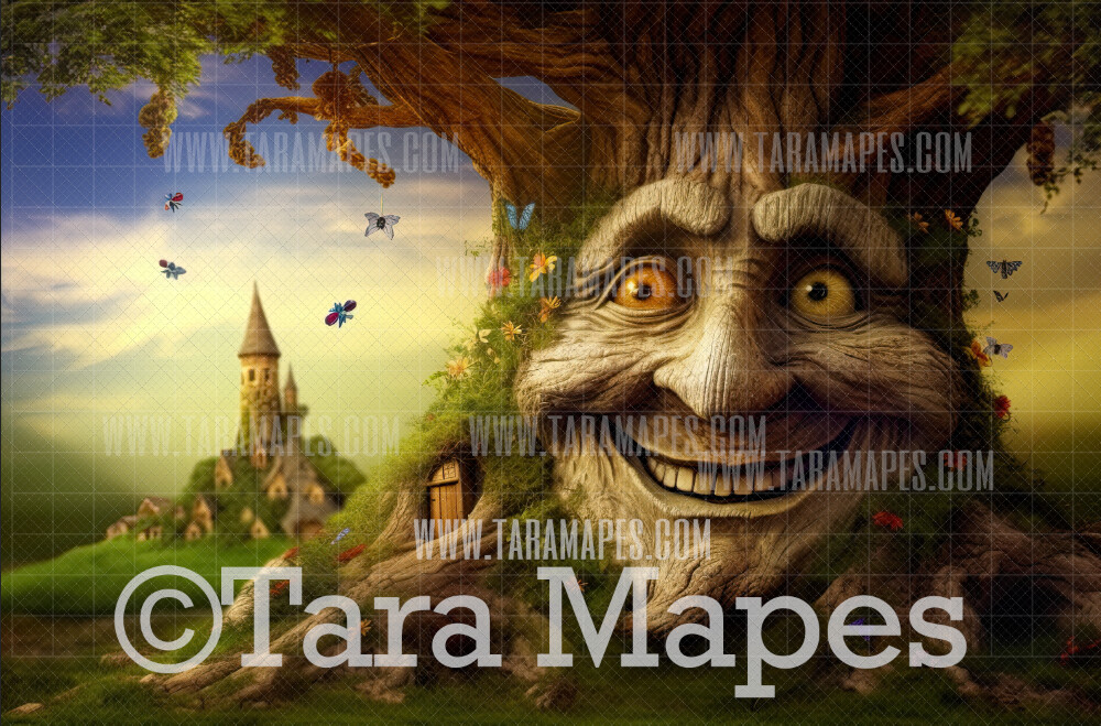 Enchanted Tree with Face - Tree Face in Enchanted Forest  - Talking Tree Digital Background Backdrop - Friendly Tree Digital Backdrop