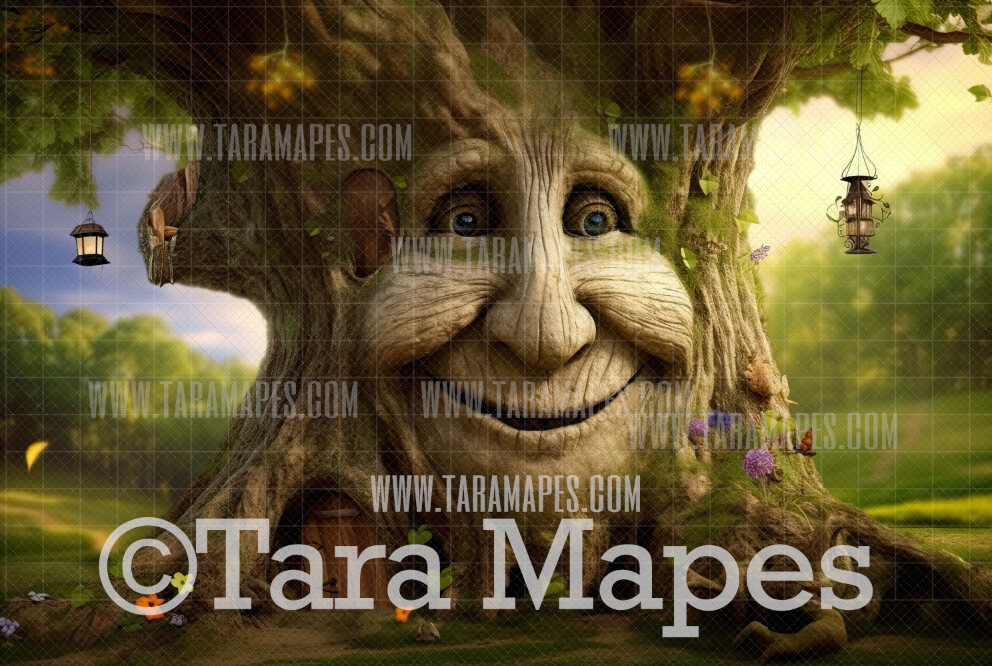 Enchanted Tree with Face - Tree Face in Enchanted Forest  - Talking Tree Digital Background Backdrop - Friendly Tree Digital Backdrop