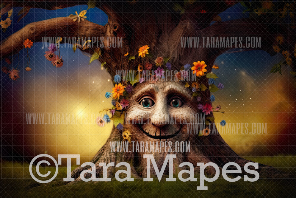 Enchanted Tree with Face - Tree Face in Enchanted Forest  - Talking Tree Digital Background Backdrop - Friendly Tree Digital Backdrop