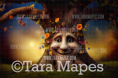 Enchanted Tree with Face - Tree Face in Enchanted Forest  - Talking Tree Digital Background Backdrop - Friendly Tree Digital Backdrop