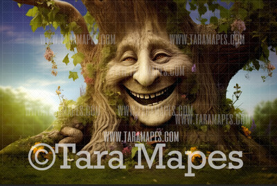 Enchanted Tree with Face - Tree Face in Enchanted Forest  - Talking Tree Digital Background Backdrop - Friendly Tree Digital Backdrop
