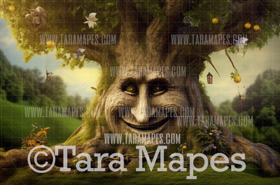 Enchanted Tree with Face - Tree Face in Enchanted Forest  - Talking Tree Digital Background Backdrop - Friendly Tree Digital Backdrop