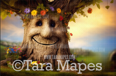 Enchanted Tree with Face - Tree Face in Enchanted Forest  - Talking Tree Digital Background Backdrop - Friendly Tree Digital Backdrop