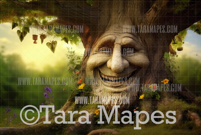 Enchanted Tree with Face - Tree Face in Enchanted Forest  - Talking Tree Digital Background Backdrop - Friendly Tree Digital Backdrop