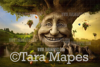 Enchanted Tree with Face - Tree Face in Enchanted Forest  - Talking Tree Digital Background Backdrop - Friendly Tree Digital Backdrop