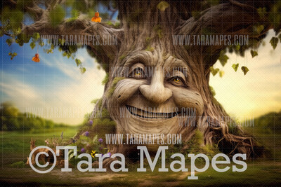 Enchanted Tree with Face - Tree Face in Enchanted Forest  - Talking Tree Digital Background Backdrop - Friendly Tree Digital Backdrop