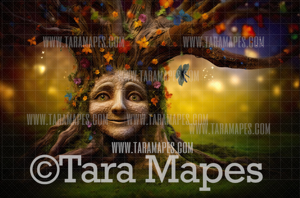 Enchanted Tree with Face - Tree Face in Enchanted Forest  - Talking Tree Digital Background Backdrop - Friendly Tree Digital Backdrop