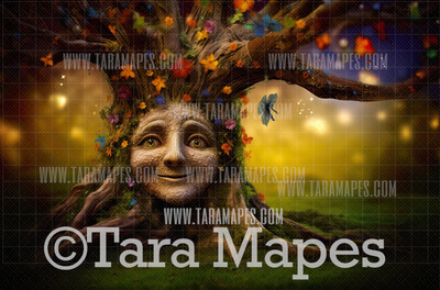 Enchanted Tree with Face - Tree Face in Enchanted Forest  - Talking Tree Digital Background Backdrop - Friendly Tree Digital Backdrop