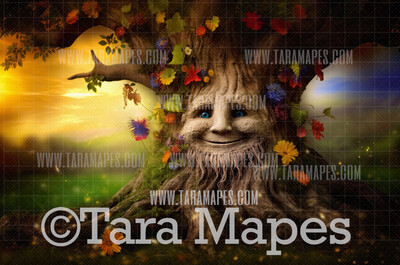 Enchanted Tree with Face - Tree Face in Enchanted Forest  - Talking Tree Digital Background Backdrop - Friendly Tree Digital Backdrop