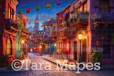 Festive Spanish Mexican Style Street - Dia De Los Muertos - Festive Digital Backdrop